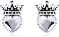 wholesale 925 Sterling Silver Crystal Crown Heart Stud Earrings - Gifts for Daughters & Granddaughters-White