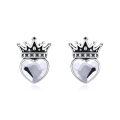 wholesale 925 Sterling Silver Crown Blue Heart Crystal Stud Earrings Oxidized Finish-0-0