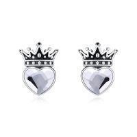 wholesale 925 Sterling Silver Crown Blue Heart Crystal Stud Earrings Oxidized Finish-White