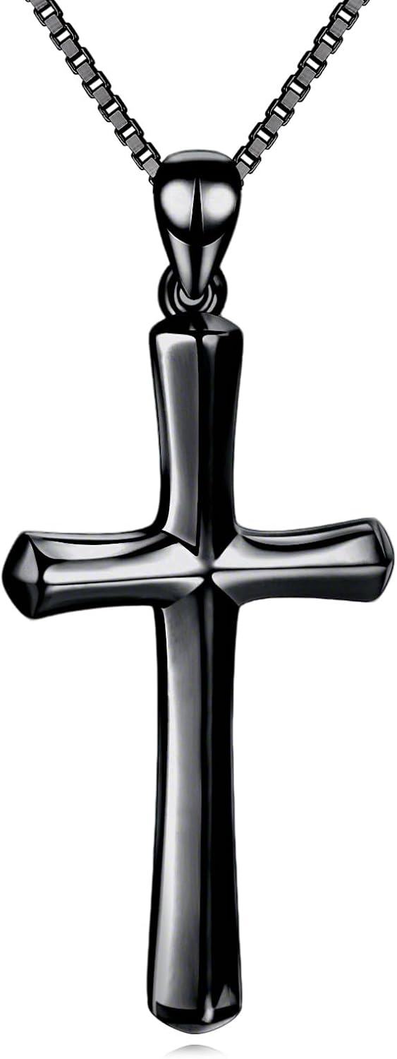 Black Stainless Steel Faith Hope Love Engraved Cross Pendant Necklace for Men/Women - Christmas Gift-0-0