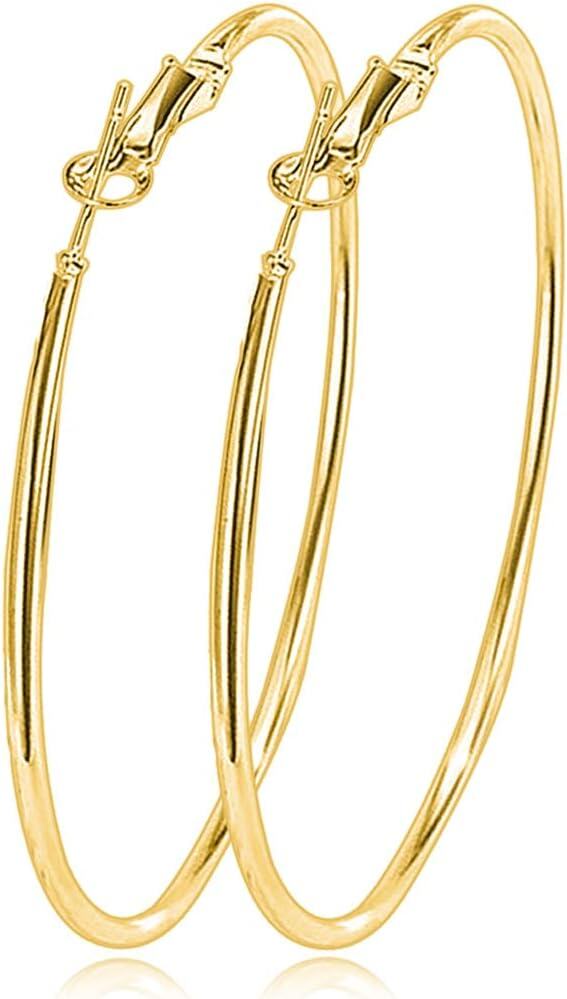 Gold 925 Sterling Silver Circle Endless Hoop Earrings for Women 4cm Diameter-0-0