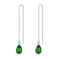 wholesale 925 Sterling Silver Birthstone Crystal 11 8mm Threader Drop Long Chain Earrings-Dark Green
