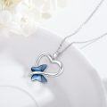wholesale 925 Sterling Silver Blue Crystal Butterfly Heart Pendant Necklace for Women-0-2