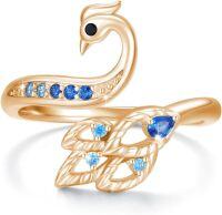 wholesale 925 Sterling Silver Peacock Blue Phoenix Ring Adjustable Firebird Jewelry Gift-Rose Gold