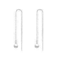 wholesale 14k/18k Solid Gold Long Threader Earrings with Pearl Dangle Ear Line s-14k white gold pearl earrings