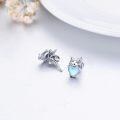 wholesale 925 Sterling Silver Heart-Shaped Blue Opal Cat Stud Earrings - Adorable Kitty  for Her-0-2