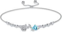 wholesale 925 Sterling Silver Rose Flower Birthstone Bolo Bracelet for Women-03-March-Aquamarine