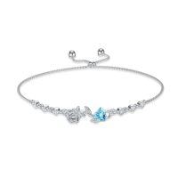 wholesale 925 Sterling Silver Rose Flower Birthstone Bolo Bracelet for Women-03-March-Aquamarine