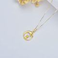wholesale 14K Gold Real Gold Cute Cat Circle Pendant Necklace for Women Girls-0-4