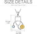 wholesale S925 Sterling Silver Sunflower Stethoscope Necklace with Birthstone - Gift for Nurses, Doctors, Women, Men - 18+2 Chain-0-2