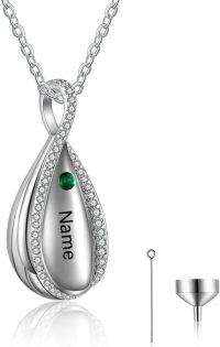 wholesale 925 Sterling Silver Birthstone Cremation Urn Necklace for Ashes Custom Memorial Jewelry with Free Engraving-Style 1:teardrop