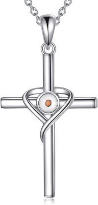 wholesale 925 Sterling Silver Natural Brown Jasper Heart Pendant Cross Necklace for Women-Mustard Seed Cross-2