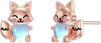 wholesale 925 Sterling Silver Pink Crystal Love Heart Fox Stud Earrings for Girls and Women-Moonstone