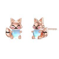 wholesale 925 Sterling Silver Cute Fox Holding Heart Earrings Wholesale Pink-Moonstone