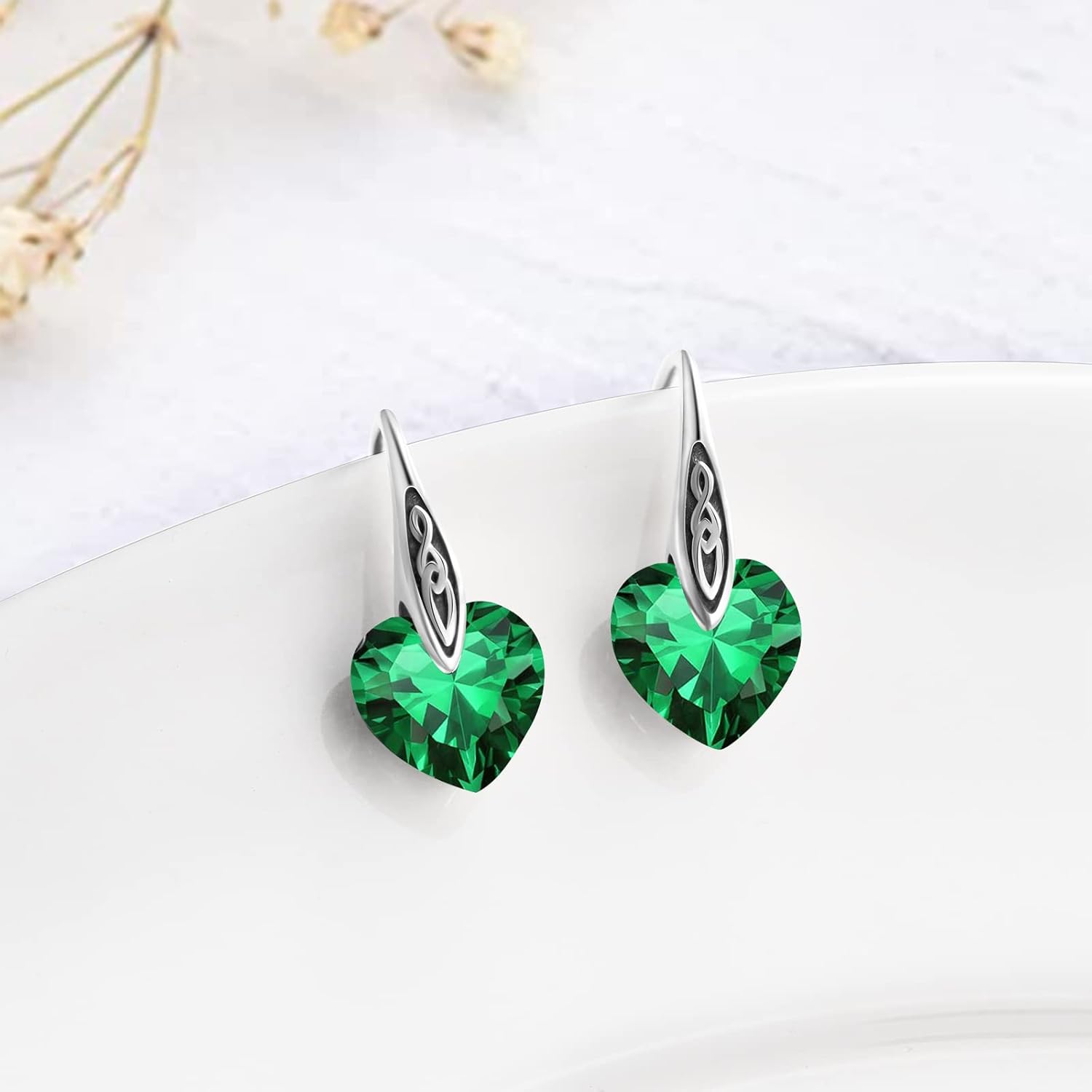 Sterling Silver Birthstone Celtic Dangle Drop Earrings Hypoallergenic Hook Irish Jewelry Gifts-0-3