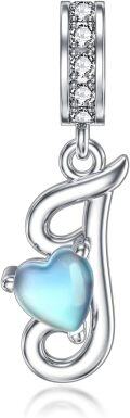 wholesale 925 Sterling Silver Heart-Shaped Blue Moonstone Initial N Charm Pendant Necklace Gift-0-5