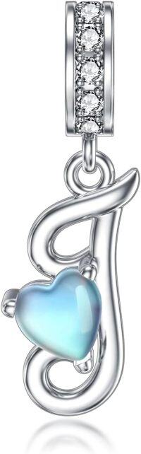 wholesale 925 Sterling Silver Heart-Shaped Blue Moonstone Initial N Charm Pendant Necklace Gift-J