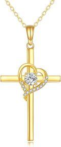 wholesale 14K Gold Diamond Heart Cross Pendant Necklace Religious s for Men & Women-0-0