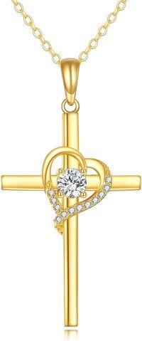 wholesale 14K Gold Diamond Heart Cross Pendant Necklace Religious s for Men & Women-Heart B