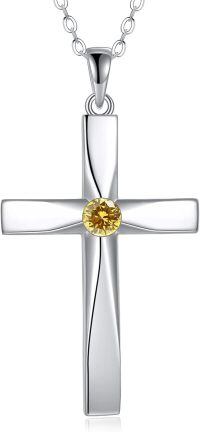 wholesale 925 Sterling Silver Birthstone Origami Cross Pendant Necklace-November