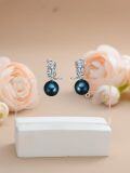 wholesale Rose Pearl Earrings For Women S925 Sterling Silver Black Freshwater Pearl Rose Stud/dangle Earrings Anniversary Jewelry Valentine Mothers Day Christmas Birthday Gifts For Mom Her Wife Girlfriend -0-1
