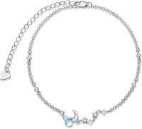 wholesale 925 Sterling Silver Moon & Star Charm Adjustable Bracelet for Women and Girls Gift-Moonstone