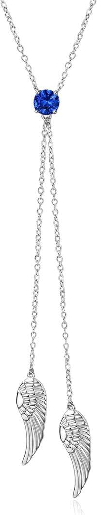 wholesale Sterling Silver Zirconia Angel Wing Necklace with Birthstone for Women-September