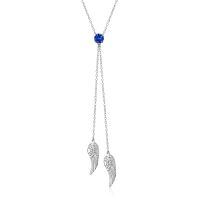 wholesale 925 Sterling Silver Blue Opal Angel Wings Pendant Necklace-September