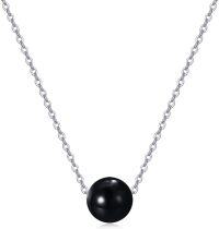 wholesale 925 Sterling Silver Round Black Pearl Pendant Necklaces for Women Gifts-Black Onyx