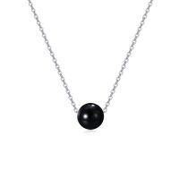 wholesale 925 Sterling Silver Round Black Pearl Pendant Necklaces for Women Gifts-Black Onyx
