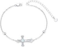 wholesale 925 Sterling Silver Opal Celtic Cross Charm Adjustable Chain Link Bracelet for Women's Religious s-02 Cross