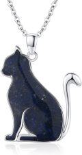 wholesale 925 Sterling Silver Lapis Lazuli Cat Pendant Necklace for Women Hypoallergenic  48cm Chain Length-0-0