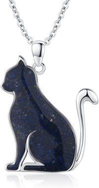wholesale 925 Sterling Silver Lapis Lazuli Cat Pendant Necklace for Women Hypoallergenic  48cm Chain Length-Cat