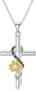 wholesale Gold-Plated 925 Sterling Silver Moissanite Sunflower Cross Pendant Necklace for Women-0-0