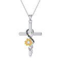 wholesale Gold-Plated 925 Sterling Silver Moissanite Sunflower Cross Pendant Necklace for Women-0-0