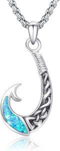 wholesale 925 Sterling Silver Blue Fire Opal & Turquoise Hawaiian Fish Hook Pendant Necklace  for Women/Men-0-0