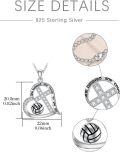 wholesale 925 Sterling Silver Engraved Volleyball Heart Cross Pendant Necklace for Women-0-5