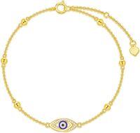 wholesale 14K Gold Evil Eye Bracelet with Cubic Zirconia and Beads - Adjustable Size (6-9)-Style 2