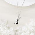 wholesale 925 Sterling Silver Black Enamel Violin Necklace Musical Instrument Jewelry for Women Girls-0-3