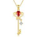 wholesale 925 Sterling Silver Gold-Plated Key Pendant Necklace w/Red CZ & Blue Topaz-0-0