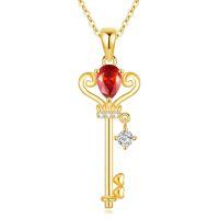 wholesale 925 Sterling Silver Gold-Plated Key Pendant Necklace w/Red CZ & Blue Topaz-Red Key