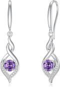 wholesale Silver Amethyst Infinity Birthstone Dangle Earrings - 22x9mm February Gemstone Drop Jewelry for Women-0-0
