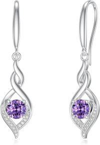 wholesale Silver Amethyst Infinity Birthstone Dangle Earrings - 22x9mm February Gemstone Drop Jewelry for Women-02-February
