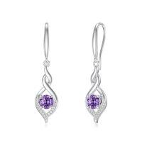 wholesale 925 Sterling Silver Earrings With Purple Crystal And Zircon Accents-02-February