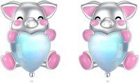 wholesale 925 Sterling Silver Pig Heart Stud Earrings  for Girls and Women-Animal earrings-pig earrings
