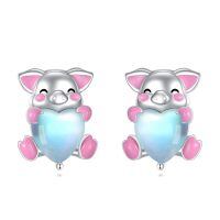 wholesale 925 Sterling Silver Pig Heart Stud Earrings  for Girls and Women-Animal earrings-pig earrings