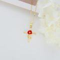 wholesale 14K Yellow Gold Red Poppy Flower Cross Pendant Necklaces for Women's s-0-2