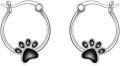 wholesale 925 Sterling Silver Black Paw Print Hoop Earrings for Women Girls  20mm Austrian Crystals-0-0
