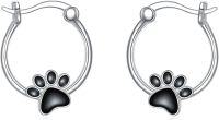 wholesale 925 Sterling Silver Black Paw Print Hoop Earrings for Women Girls  20mm Austrian Crystals-Paw Print