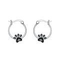 wholesale 925 Sterling Silver Black Paw Print Enamel Hoop Earrings Platinum Plated-0-0
